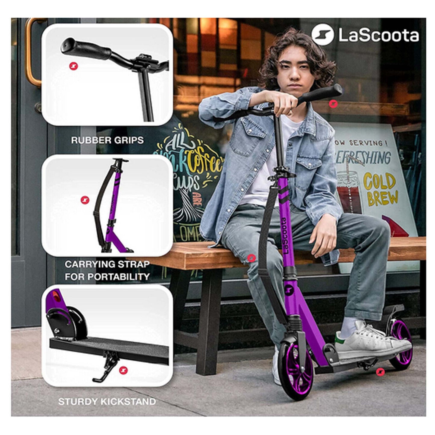 Lascoota Pulse Kick Push Commuter Scooter Teen Adult Plum