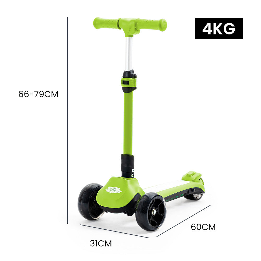 ROVO KIDS 3-Wheel Electric Scooter, Ages 3-8, Adjustable Height, Folding, Lithium Battery, Green