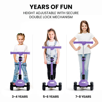 ROVO KIDS 3-Wheel Electric Scooter, Ages 3-8, Adjustable Height, Folding, Lithium Battery, Purple