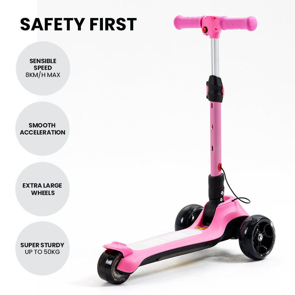 ROVO KIDS 3-Wheel Electric Scooter, Ages 3-8, Adjustable Height, Folding, Lithium Battery, Pink