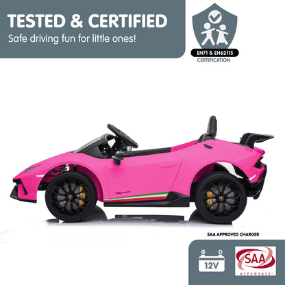 Lamborghini Performante Kids Electric Ride On Car Remote Control - Pink